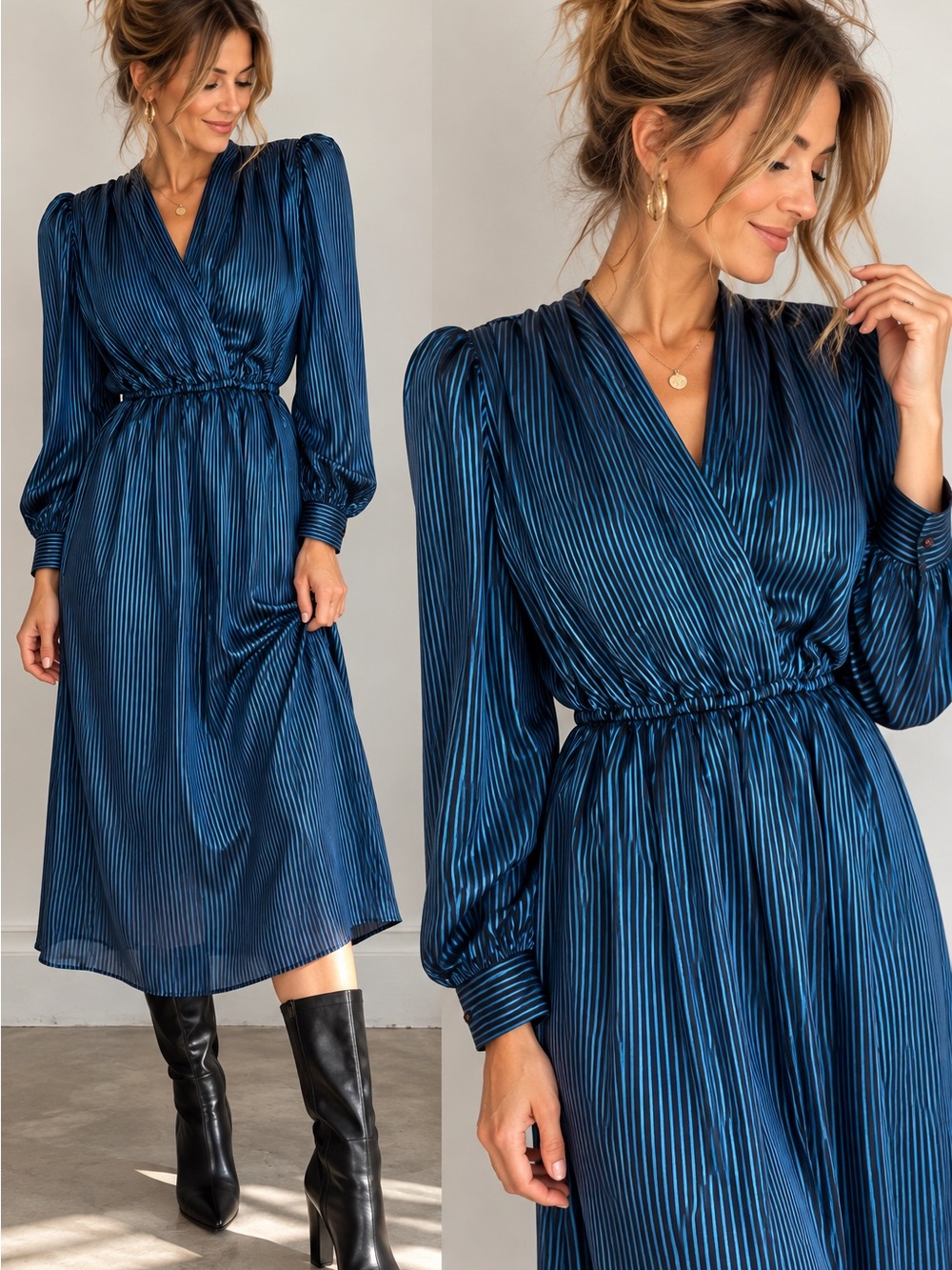 Black and Teal Striped Slip Dress - Size 6